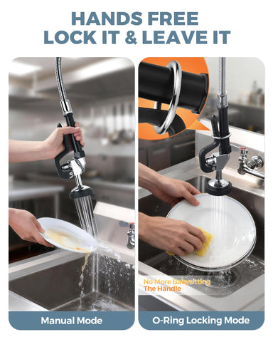O-ring enables hands-free flow for continuous operation.