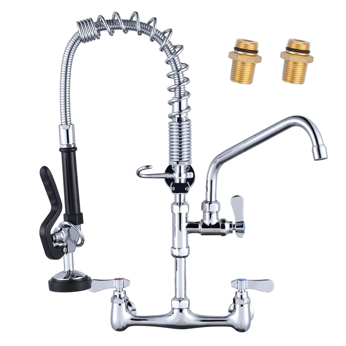IVIGA pre-rinse wall-mount faucet shows 21-inch height for efficient dish prep
