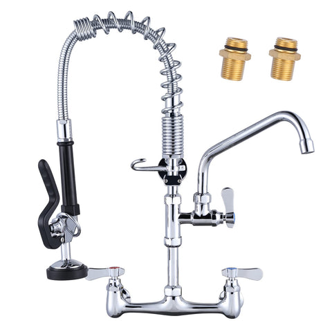 IVIGA pre-rinse wall-mount faucet shows 21-inch height for efficient dish prep
