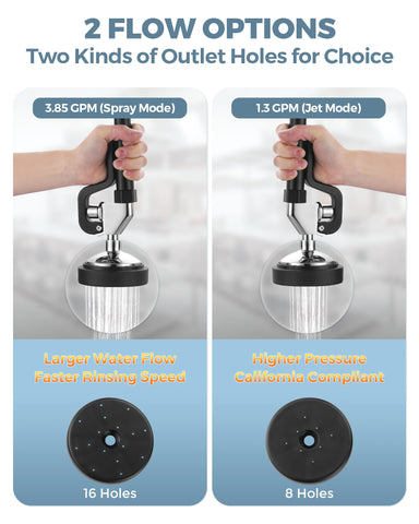 Black rubber nozzles resist scale and maintain consistent spray performance.