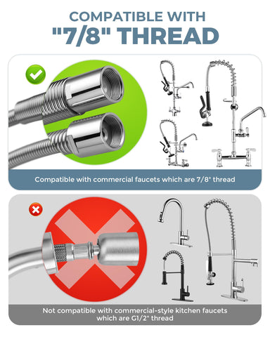 Stainless steel ring ensures secure fixation on compatible commercial faucets.