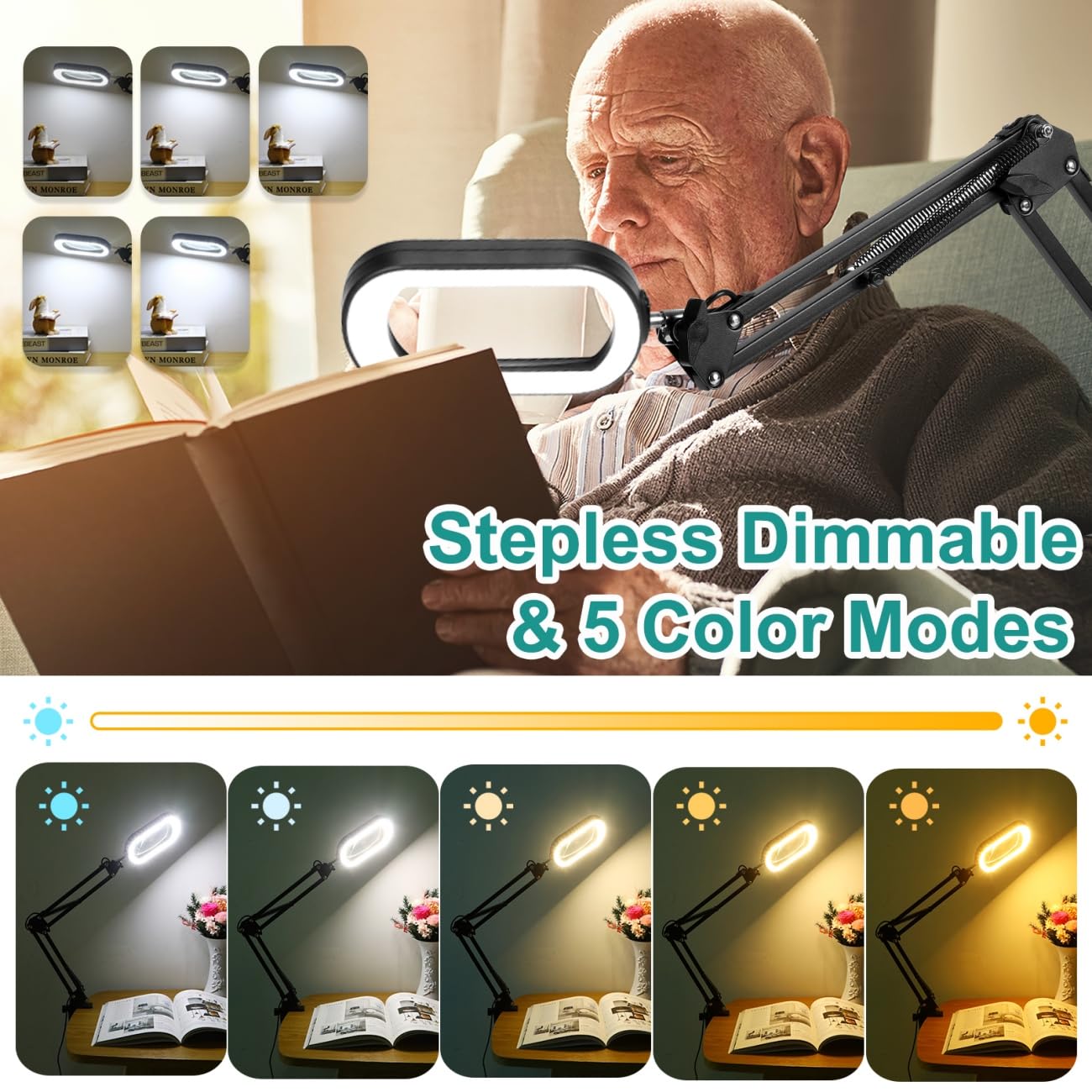 IVMAIE 5-color dimmable light tailors brightness for reading, coloring, and crafts.