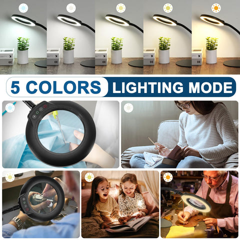 IVMAIE magnifier lamp with five color modes and adjustable brightness for any task.