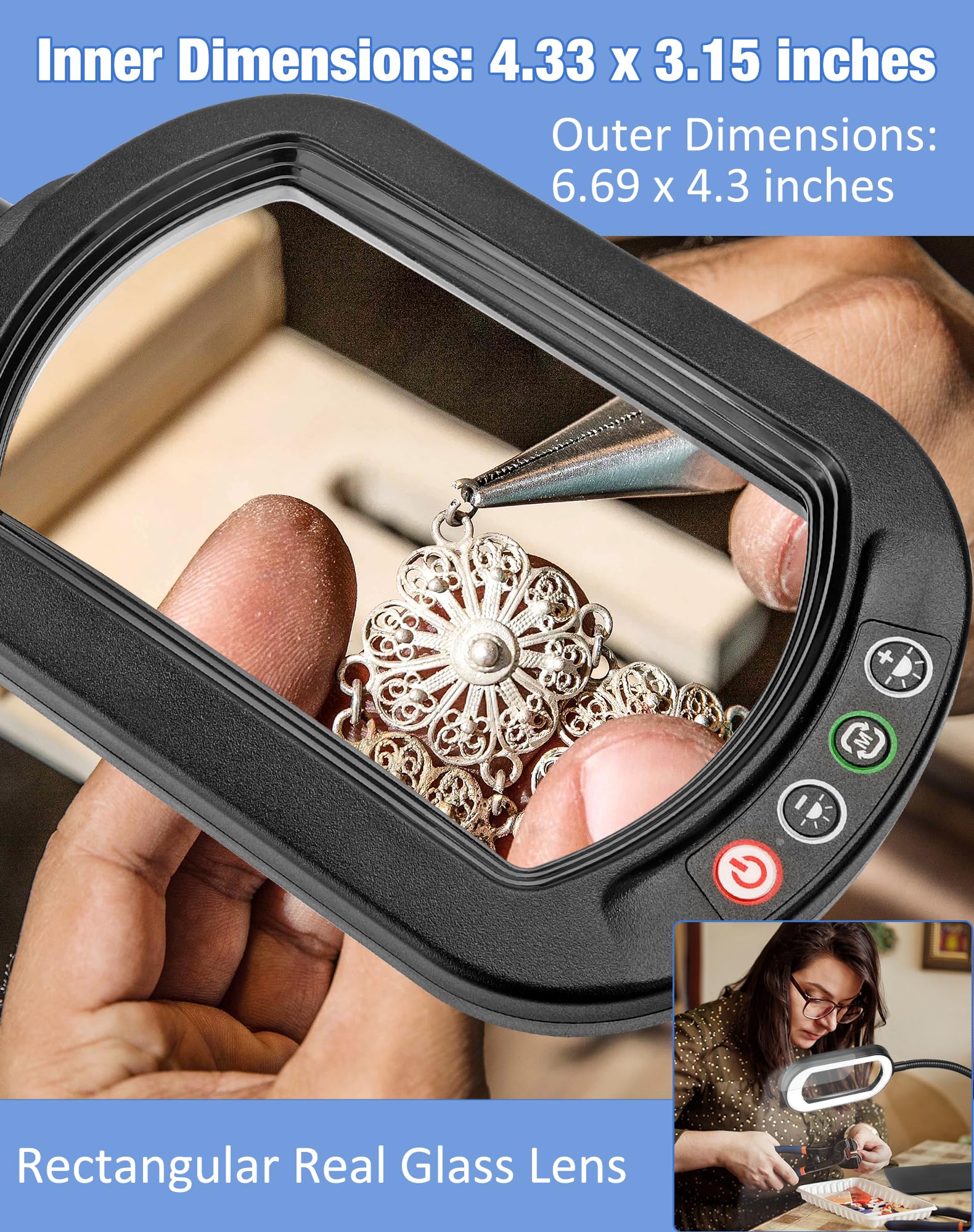 IVMAIE gooseneck magnifier adjustable light highlights close-up detailing for hobbies.