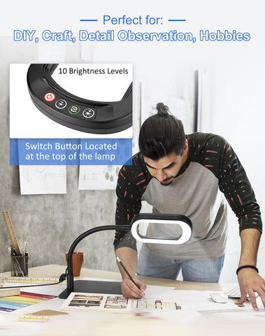 IVMAIE magnifying desk lamp with memory button keeps preferred brightness.