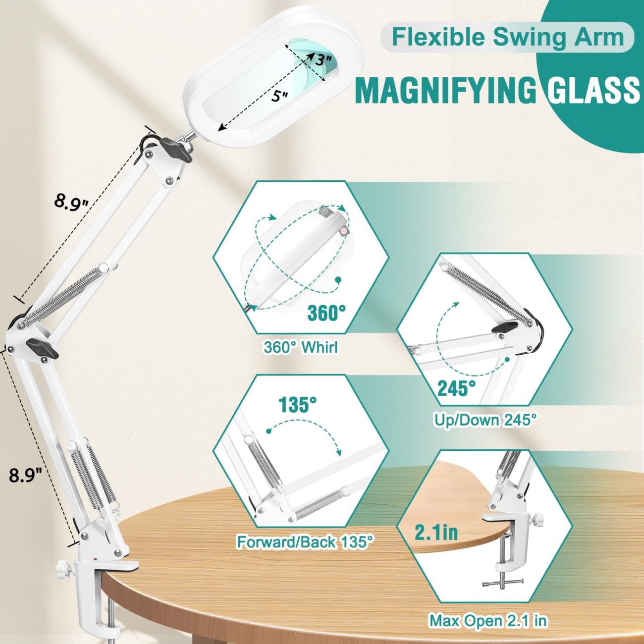 IVMAIE magnifying lamp package includes clamp and power adapter