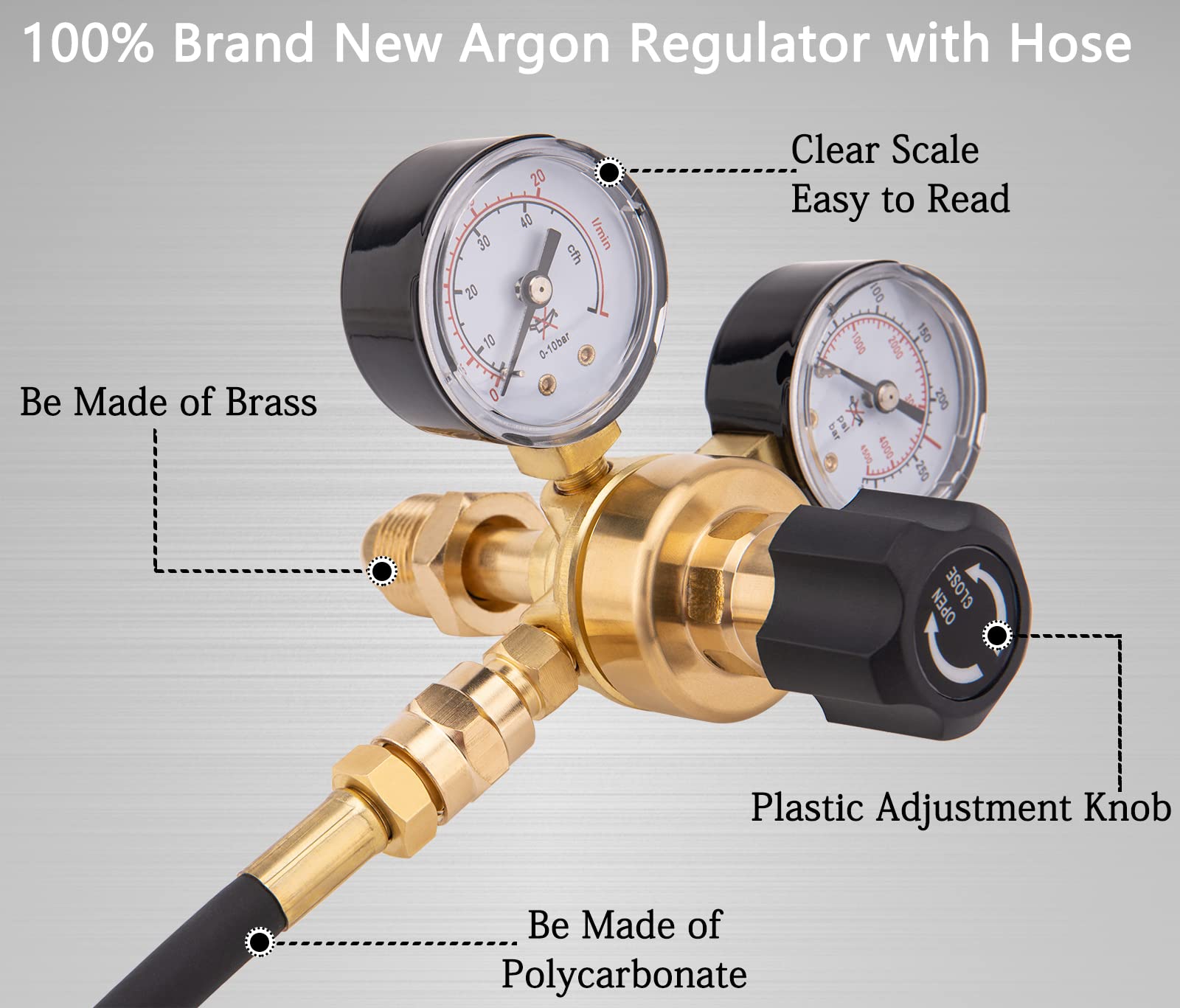 IVONNEY CGA580 regulator with 6.6 ft hose extending workspace reach.