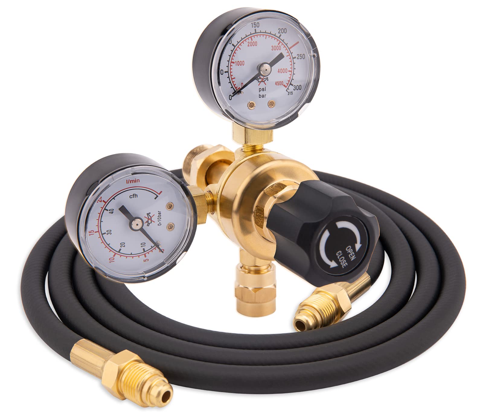 IVONNEY CGA580 regulator front view with dual gauges for precise flow control.