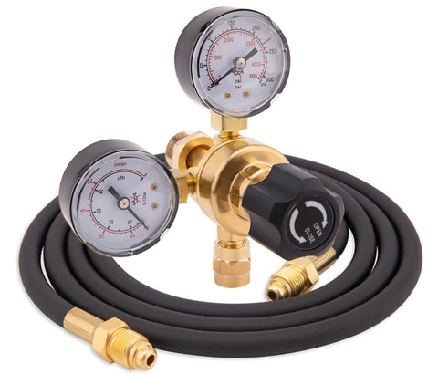 IVONNEY CGA580 regulator front view with dual gauges for precise flow control.