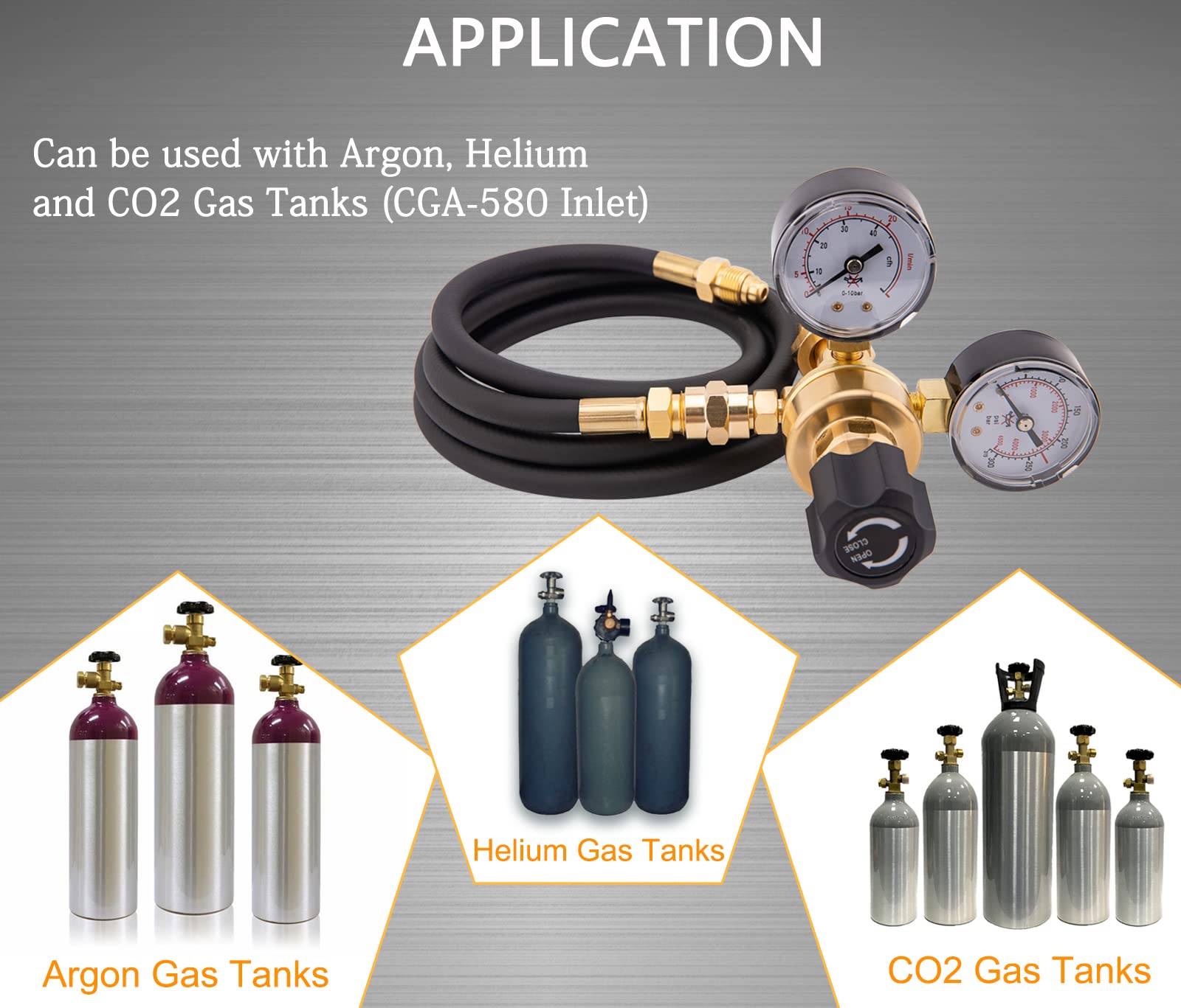 IVONNEY CGA580 regulator with hose connection for flexible setups.