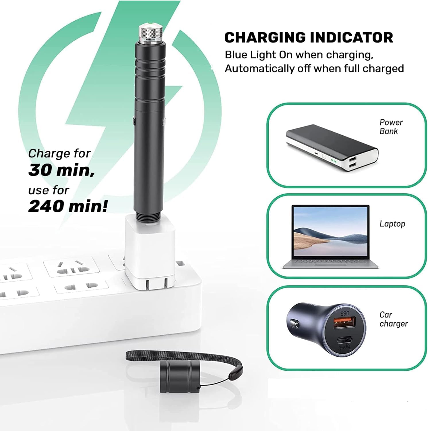 IVVTRYI green laser pointer USB charging port for easy recharging