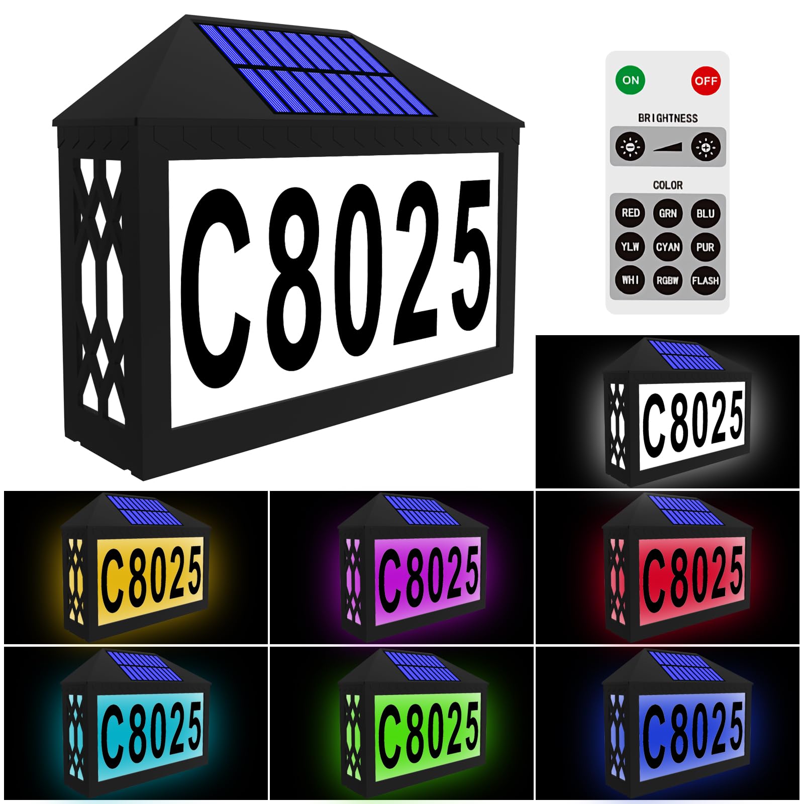 IVWVI solar house numbers with remote control illuminate at night for easy street visibility.