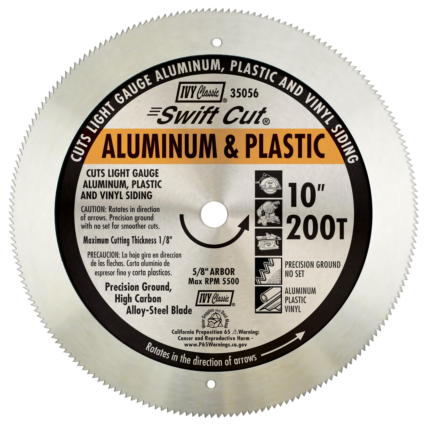 IVY Classic Swift Cut 10-inch blade close-up for smooth cuts in aluminum and plastic.