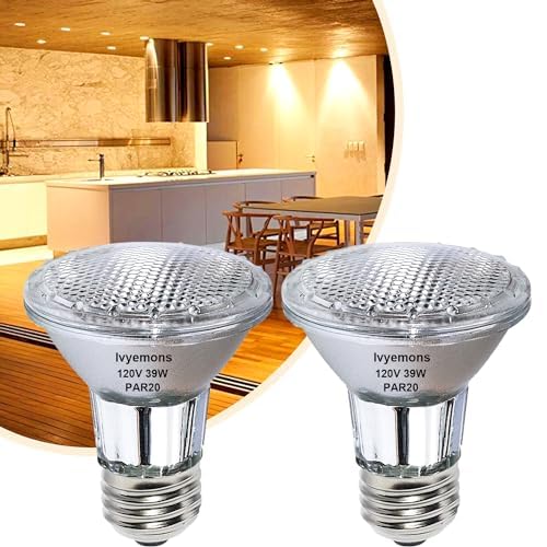 Ivyemons PAR20 flood 39W 120V bulb delivering 480 lumens for recessed lighting.
