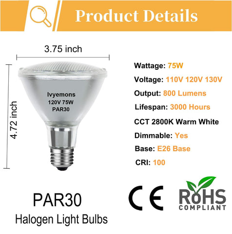 Ivyemons Par30 warm white 2800K 800lm for cozy living room ambiance