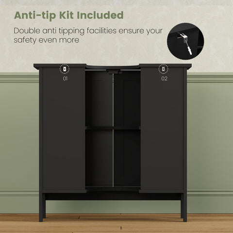 Iwell dual-door cabinet conceals toiletries and towels neatly