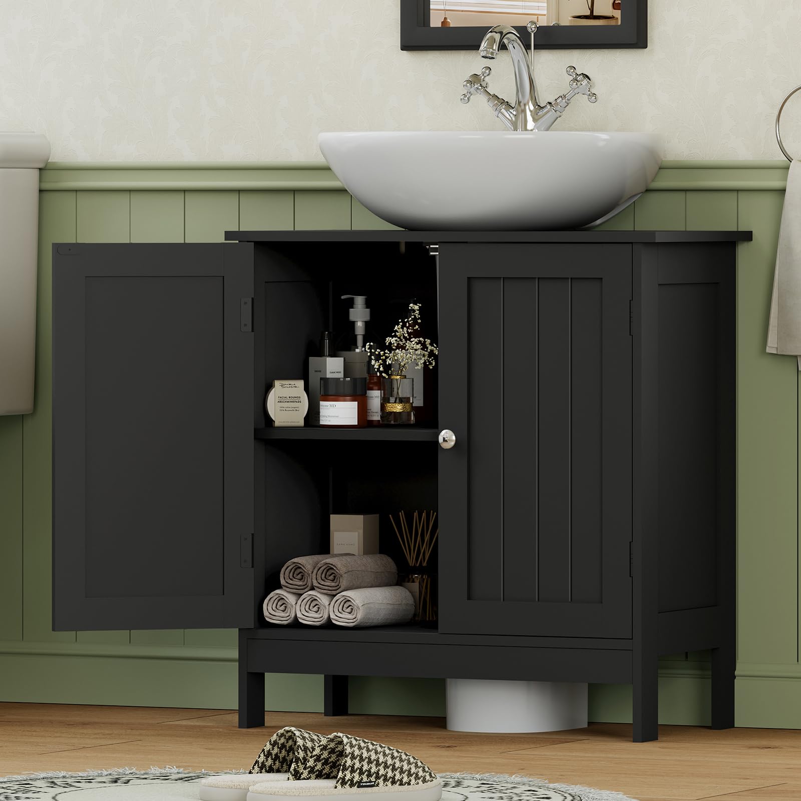 Iwell under-sink cabinet with raised legs for moisture protection