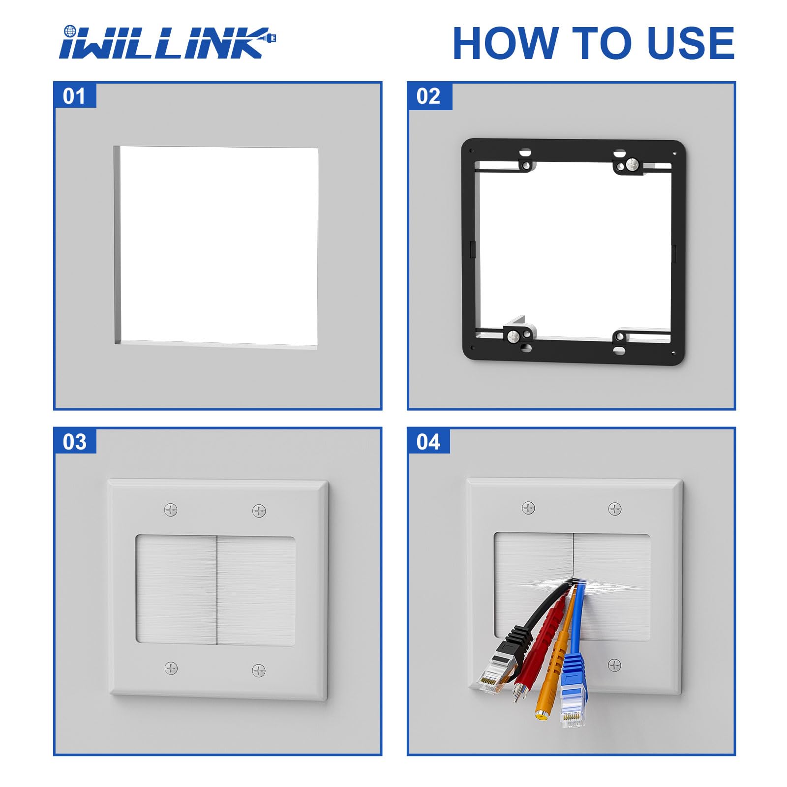 iwillink 2-pack wall plate provides effortless cable management.