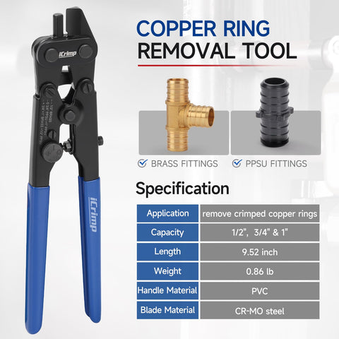 IWISS copper-ring removal tool dial setting for 1/2, 3/4, and 1-inch rings.