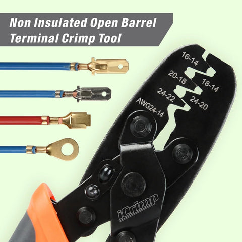 IWISS iCrimp supports 24-14 AWG terminals for common electronics wiring.