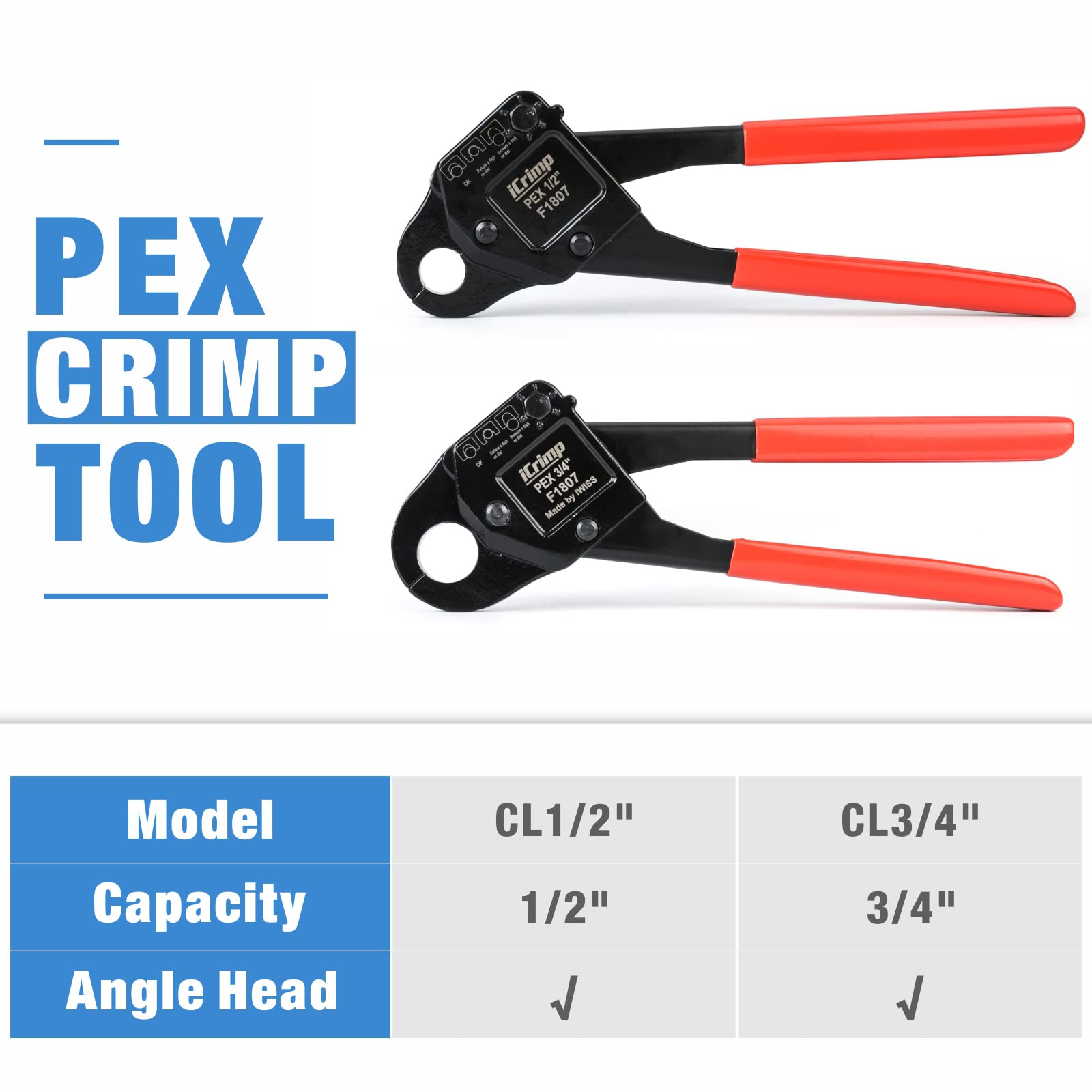 Close up of IWISS iCrimp angle head for precise crimps