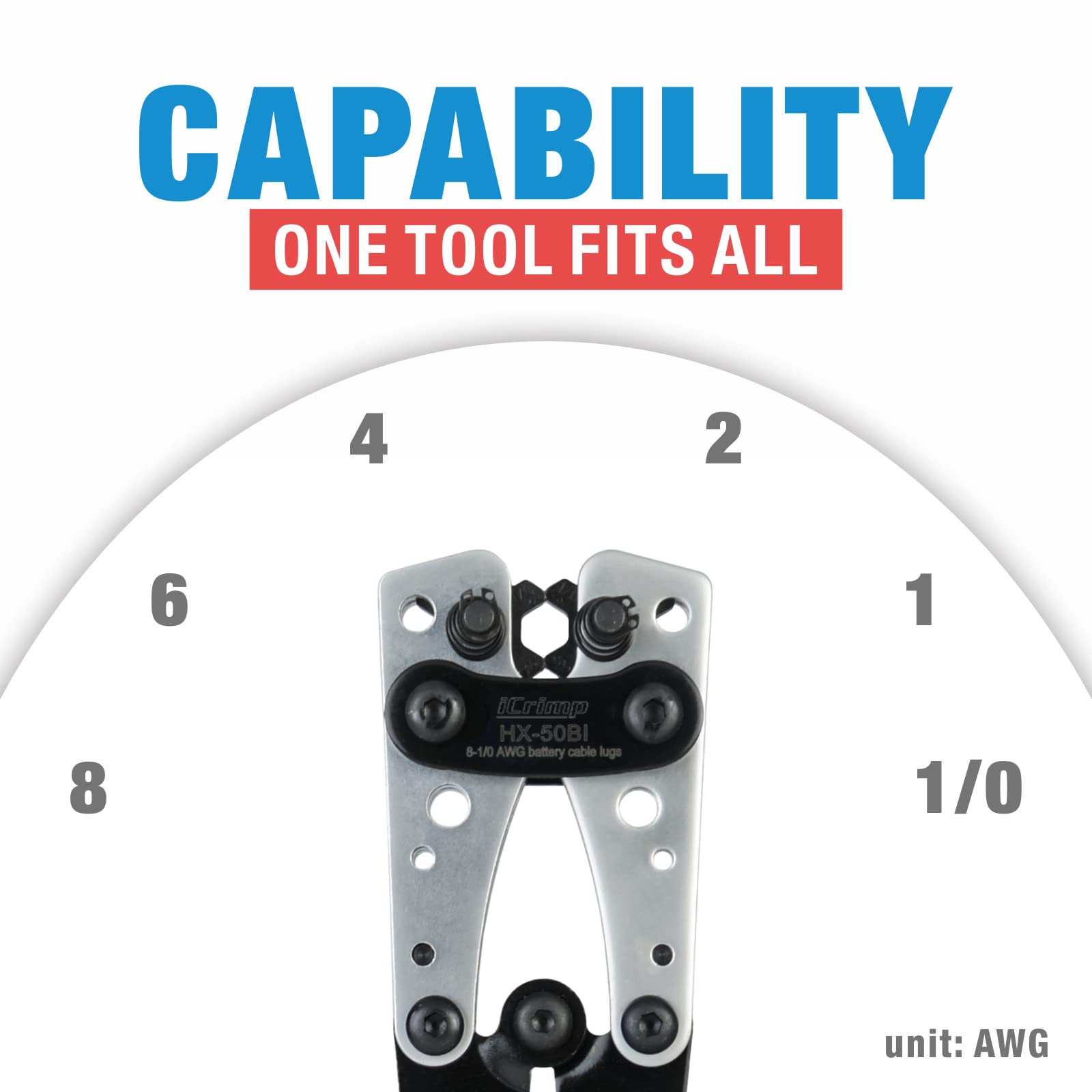 IWISS iCrimp supports AWG 8 to 1/0 lugs for versatility