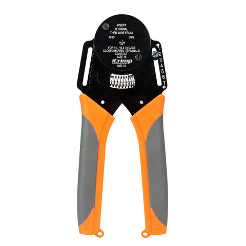 IWISS iCrimp closed barrel crimper in action with 4 indent for consistent crimps