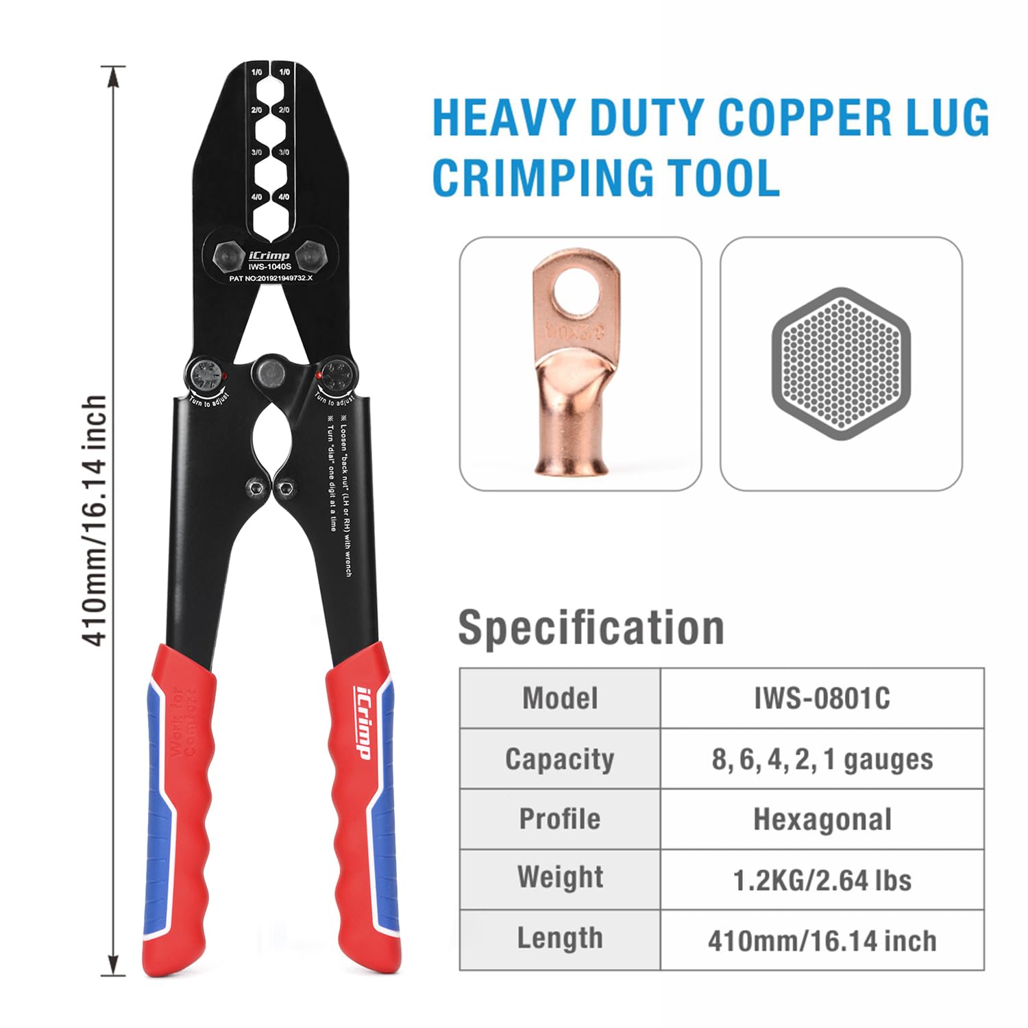 IWISS iCrimp range 1/0 to 4/0 AWG demonstrates versatile gauge compatibility