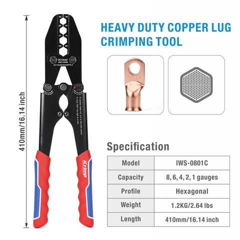 IWISS iCrimp range 1/0 to 4/0 AWG demonstrates versatile gauge compatibility