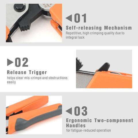 IWISS ergonomic handle provides comfortable grip during long crimping sessions.