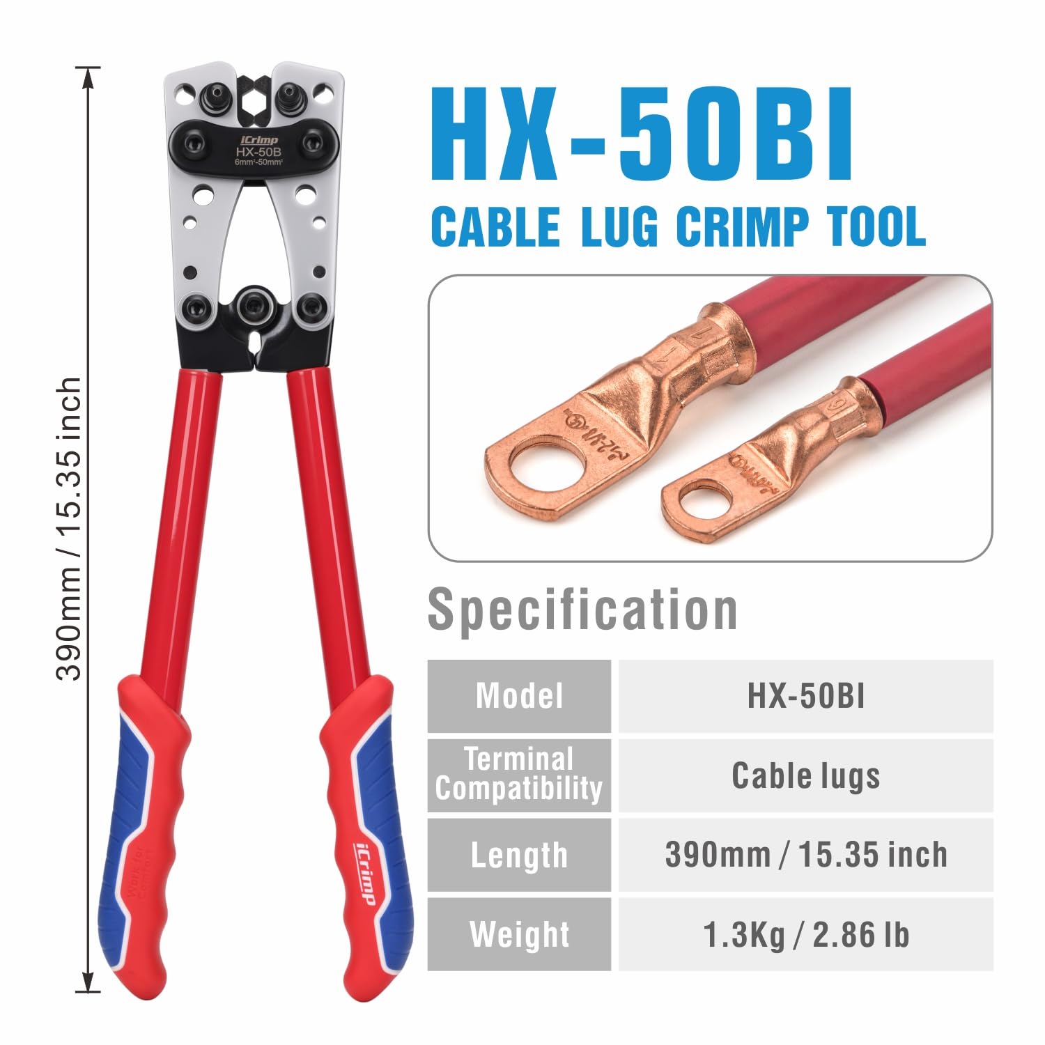 Hex crimp on a lug by IWISS iCrimp for strong contact
