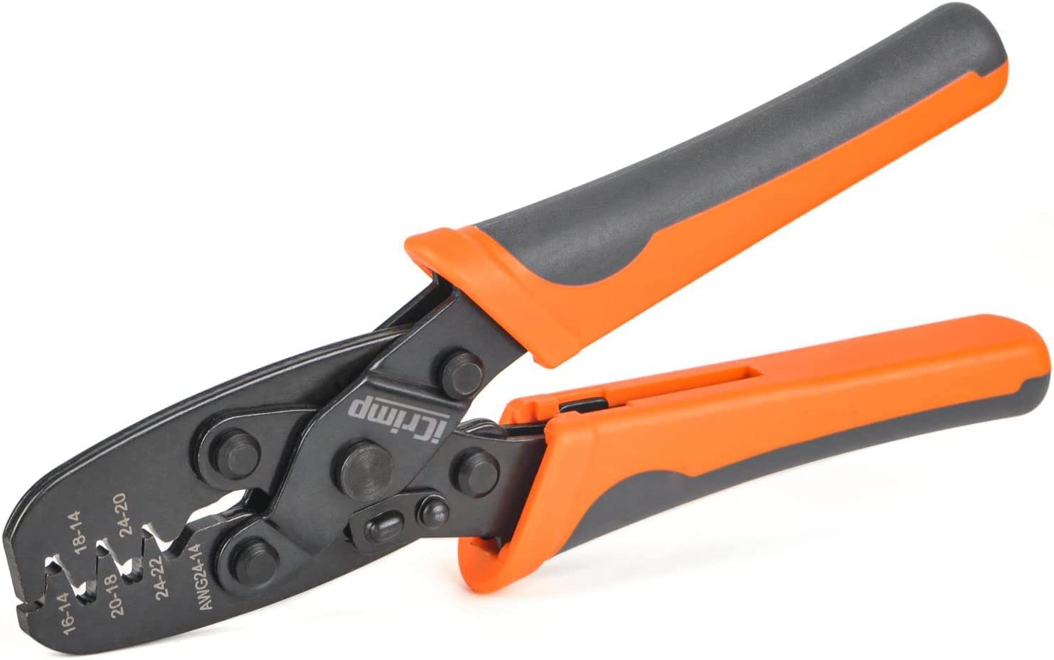 IWISS iCrimp open barrel tool front view enables precise crimps.