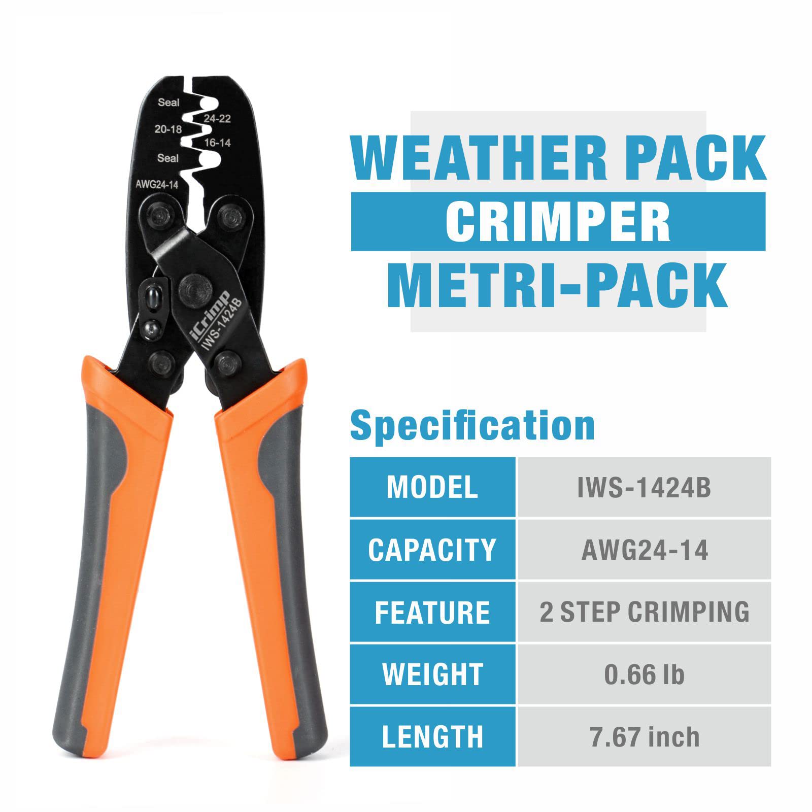 IWISS stamped terminal crimping tool ensures accurate open barrel crimps.