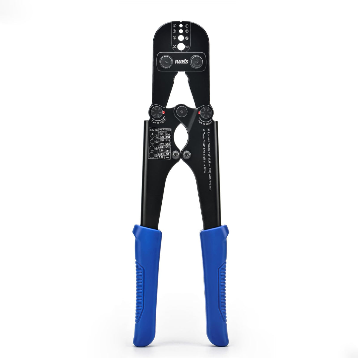 IWISS iCrimp tool applying aluminum oval sleeve crimp for durable rope connections.