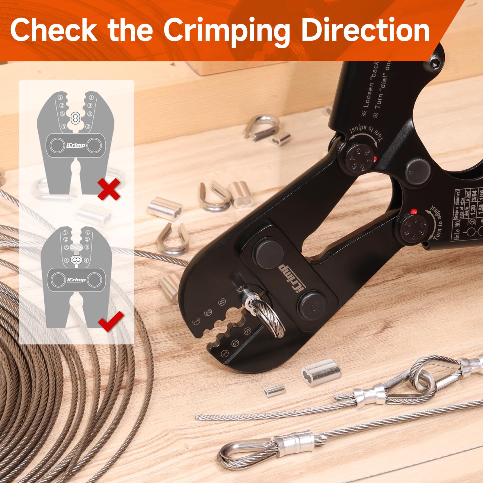 IWISS iCrimp tool in action with a loop sleeve for secure terminations.