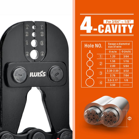 IWISS iCrimp tool crimping a double sleeve for strong loop assemblies.