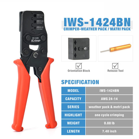 IWISS iCrimp Weather Pack crimp tool side view showing ergonomic handles