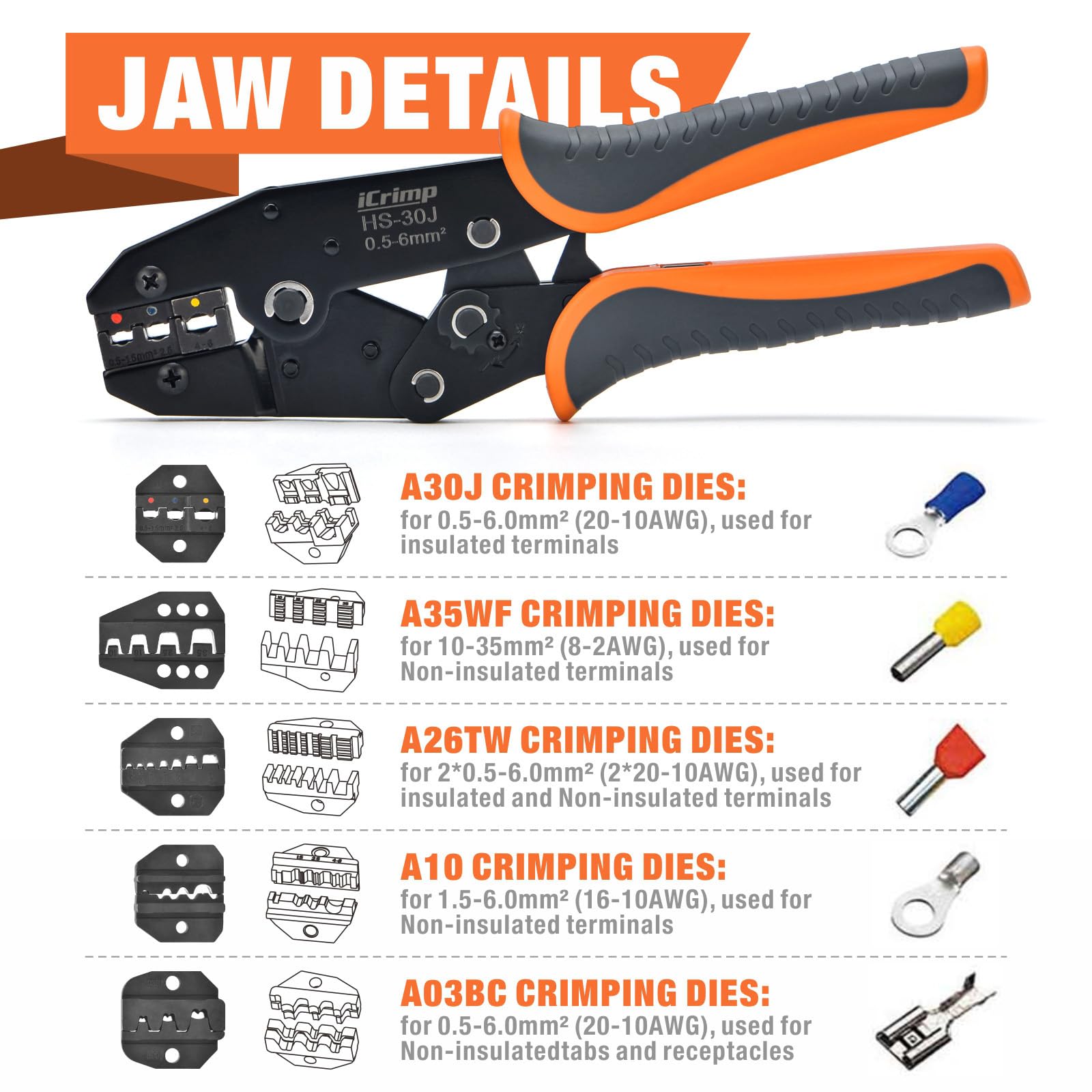 Wire stripper included for clean insulation removal on AWG 20-10.