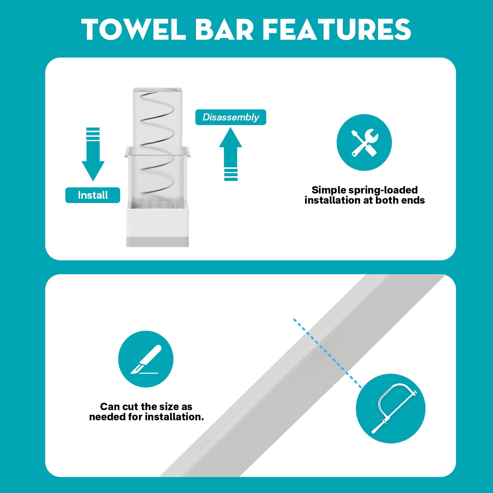 IWIWE adjustable square plastic towel bar with a smooth, modern finish.