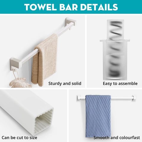 IWIWE white plastic towel bar offers durable support for towels and clothes.