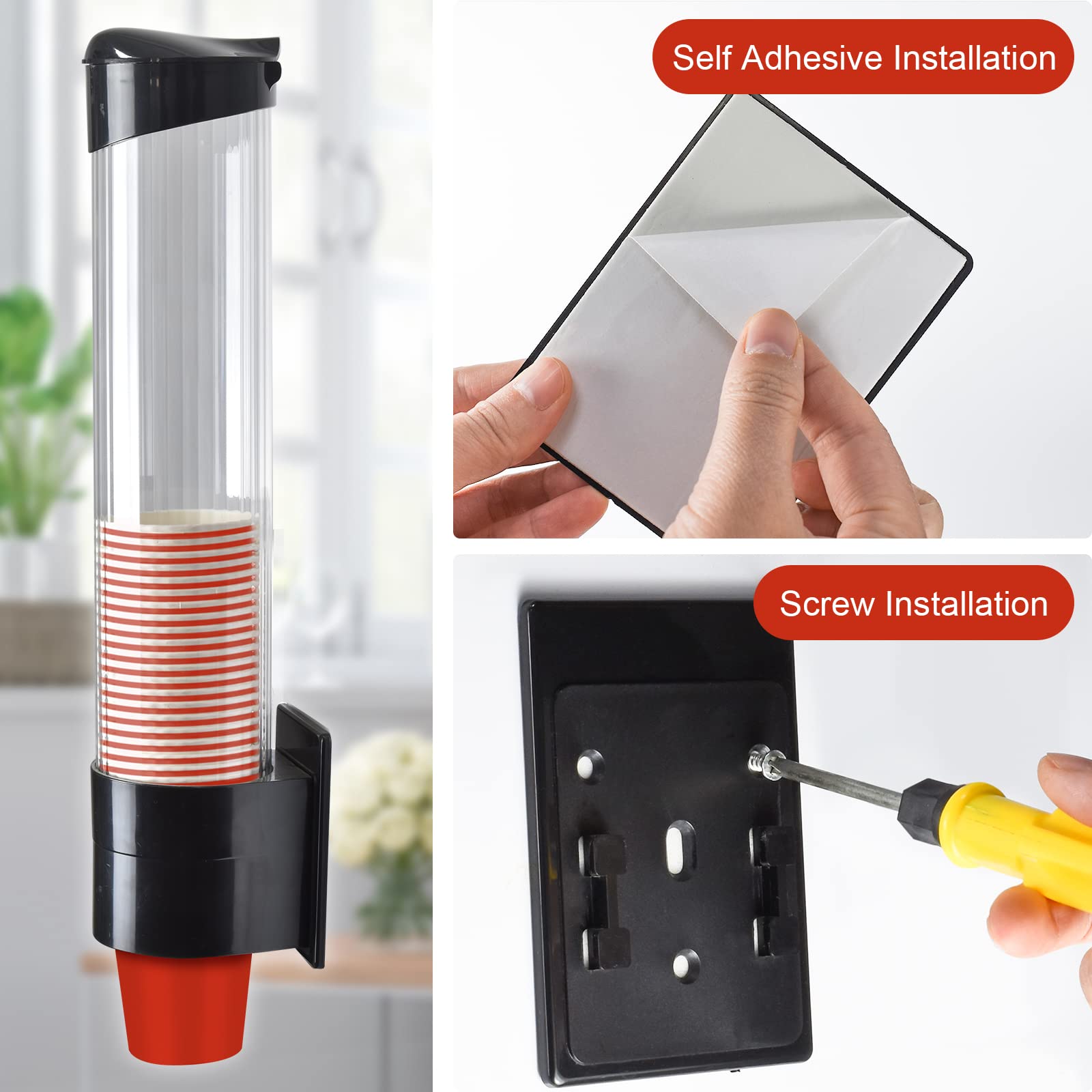 IWNTWY cup dispenser installed with adhesive plate on a smooth surface.