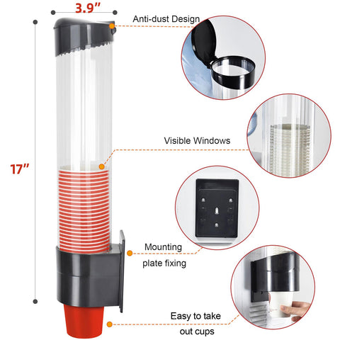 IWNTWY cup dispenser shows cups through a clear window for quick restock.