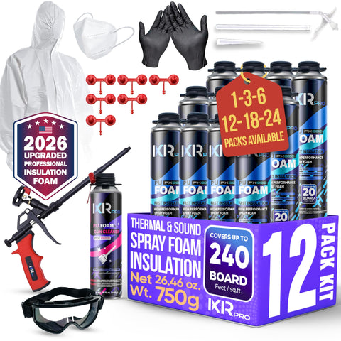 ixirpro spray foam insulation kit shows 12 cans and gun for durable thermal sealing