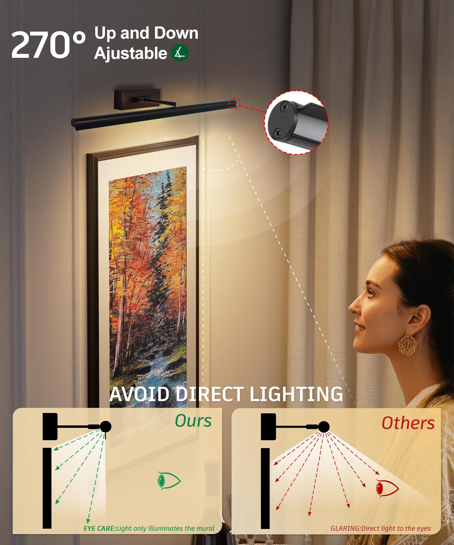 iYoee rechargeable gallery light for canvases provides soft, even illumination on artwork