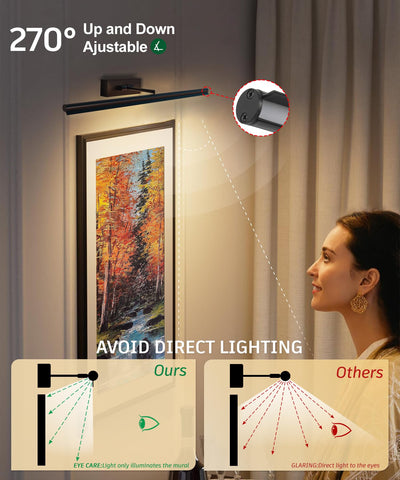iYoee rechargeable gallery light for canvases provides soft, even illumination on artwork