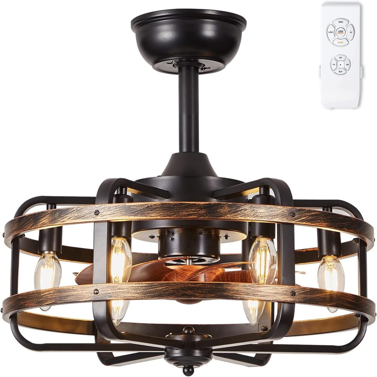 IYUNXI 18-inch caged ceiling fan with lights in black for stylish cooling