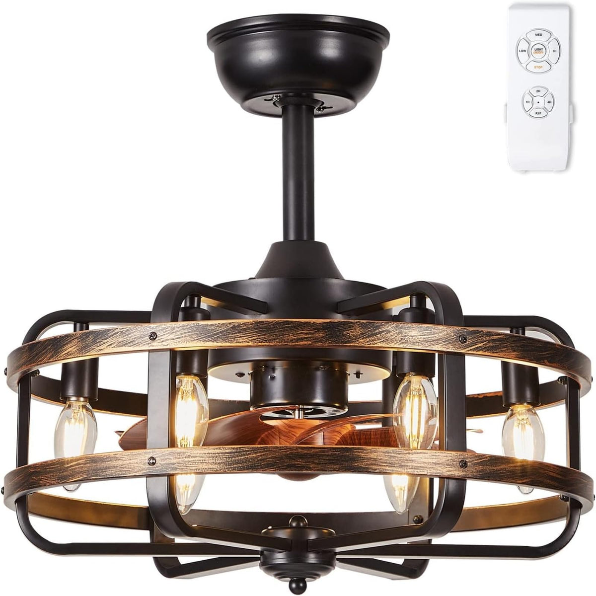 IYUNXI 18-inch caged ceiling fan with lights in black for stylish cooling