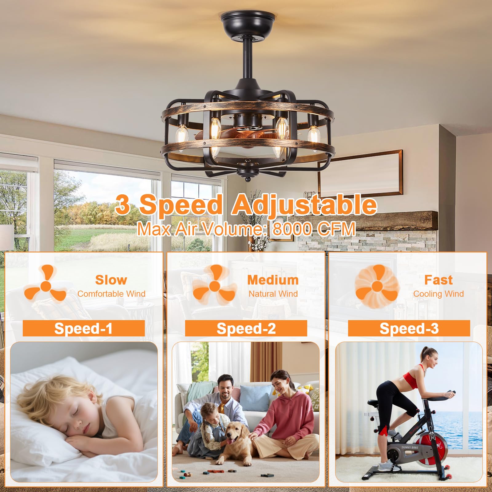 IYUNXI rustic farmhouse ceiling fan with eight blades improves airflow