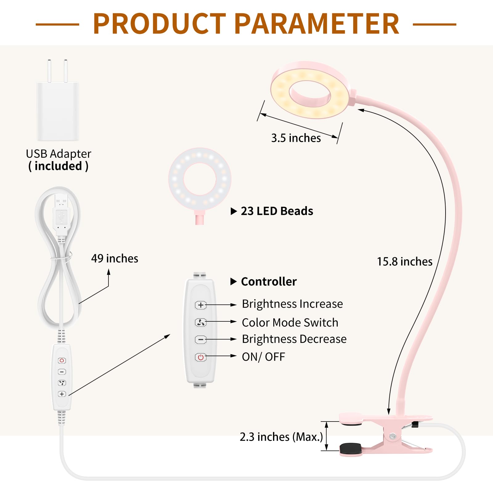iZELL desk lamp USB power cable for easy setup in dorms and travel