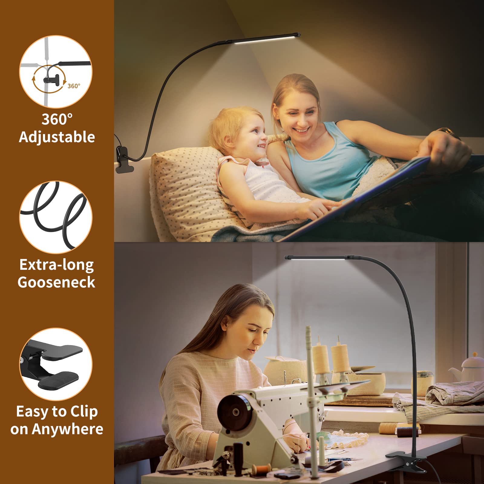 iZELL Sturdy clip-on base securely attaches to surfaces for versatile use.